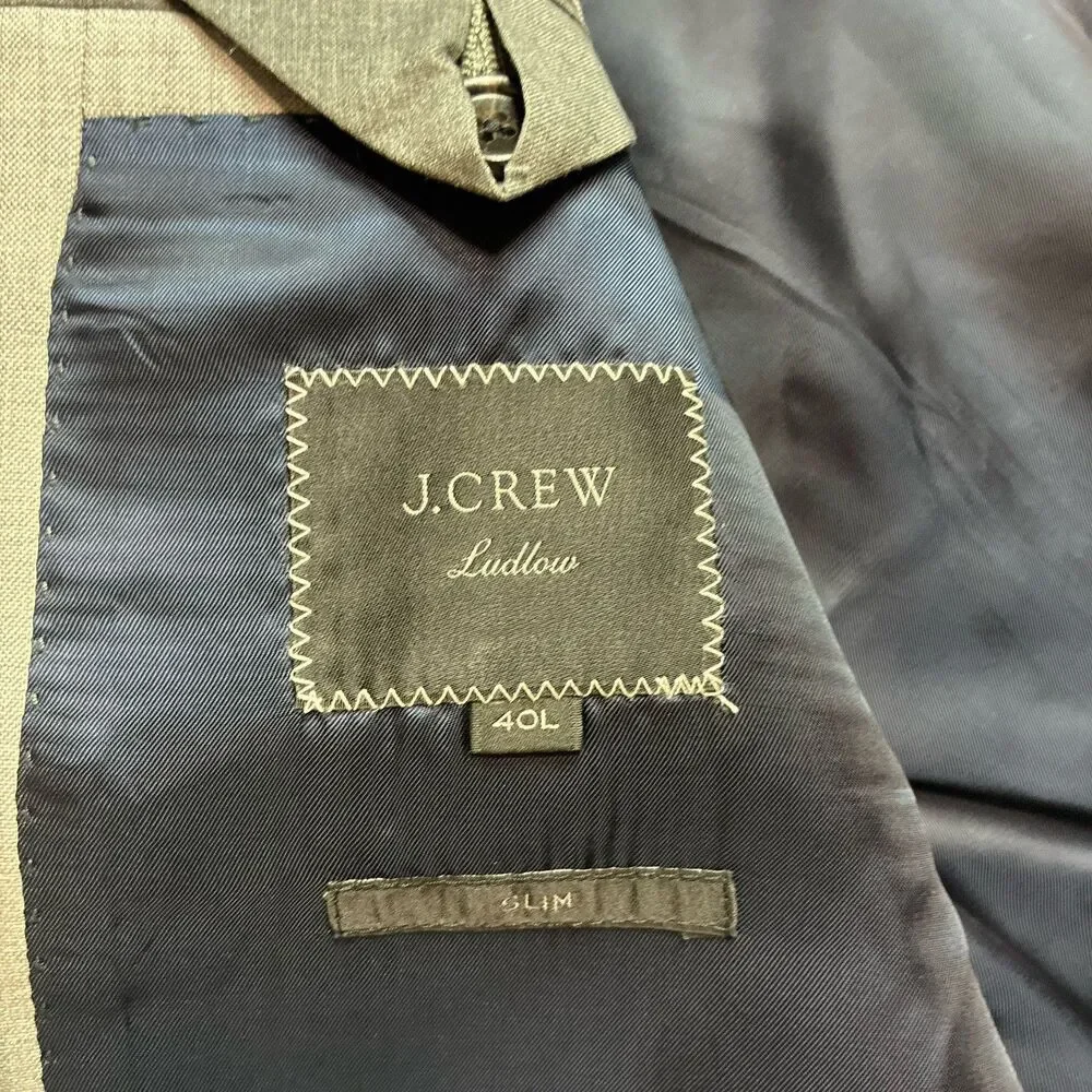 J Crew Ludlow Loro Piana Blazer Jacket 40L Gray 100% Wool Luxury Designer Preppy